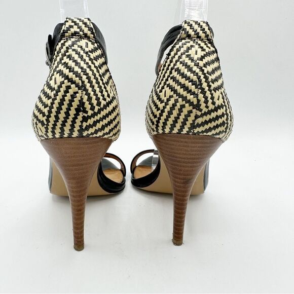 EUC Madewell Marcel Black Leather Sandals w/Woven Raffia Heels Sz 8.5 - Picture 5 of 16